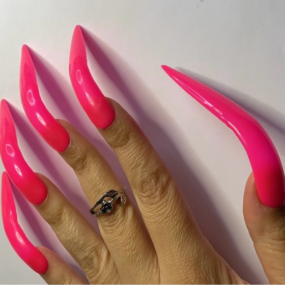 Neon pink or red valentines or Christmas xxxl curvy acrylic luxury presson nails - Picture 1 of 8